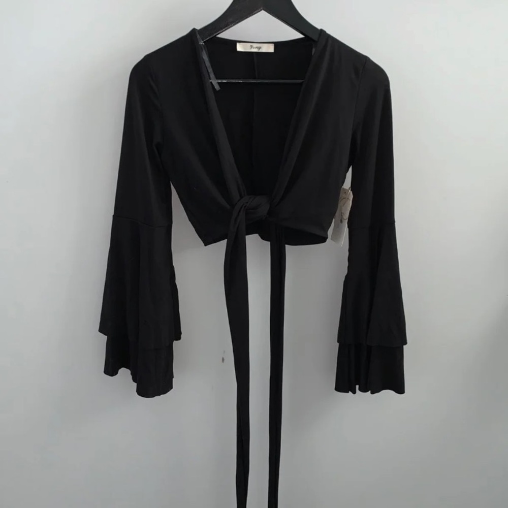 Black crop top with bell sleeves